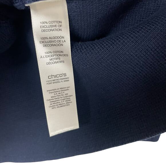 Chico's Moto Style Knit Jacket Navy Metallic Trim Womens 8 - Picture 5 of 6